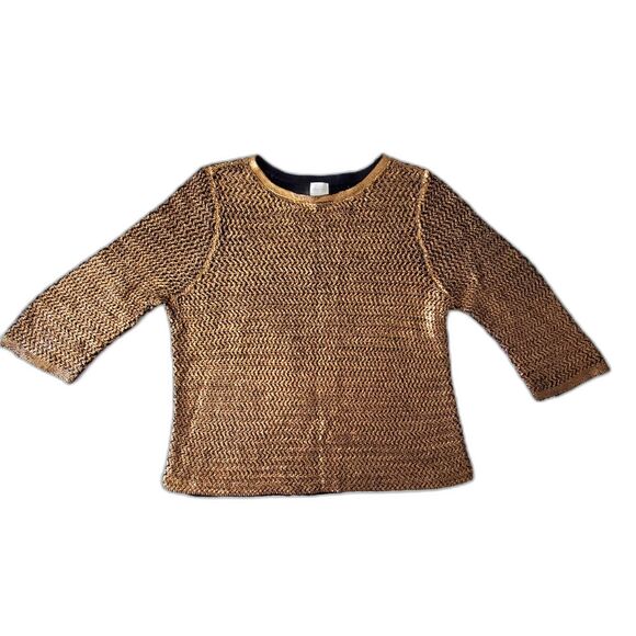 Chico's Gold/Bronze Metallic Chunky Knit Lightweight Sweater Sz XL Holiday Glam - Picture 2 of 9